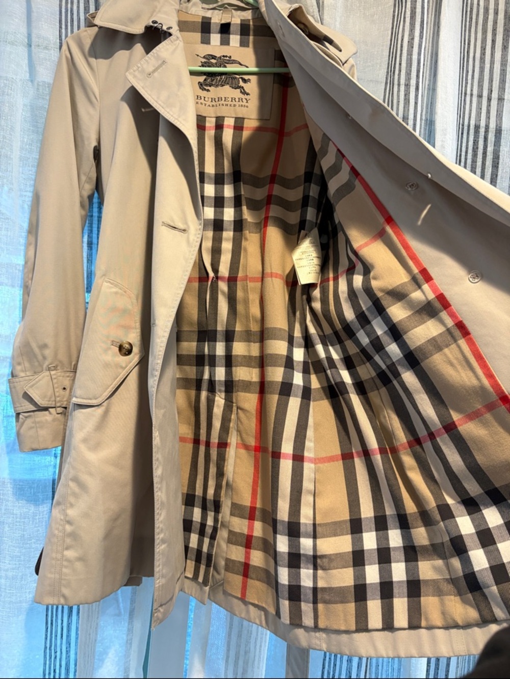 Burberry Beige Short Trench Coat with Signature Check Lining US 6 - Picture 4 of 11